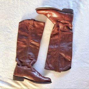 Frye Pull-On Brown Leather Riding Boots
